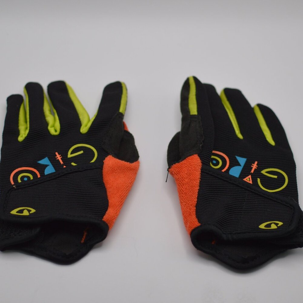 Kids Giro Black, Orange, and Yellow Gloves size L